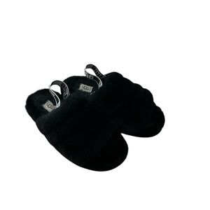 UGG Kids Black Fluffy Slippers
